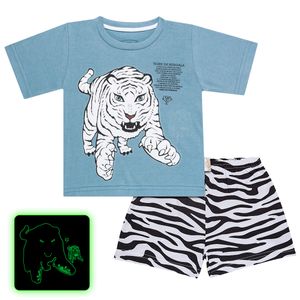 Pijama curto que Brilha no Escuro Tigre Branco - Cara de Criança