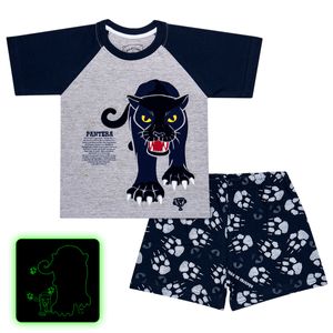 Pijama curto que Brilha no Escuro Panther - Cara de Criança