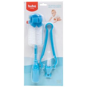 Kit: Escova e Pinça para mamadeira Azul - Buba