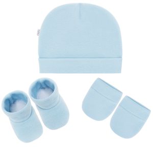 Kit c/ Touca, Luva e Sapatinho para bebe em soft Azul - Pingo Lelê