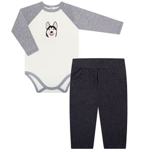 Body longo c/ Calça para bebê em fleece Husky - Petit