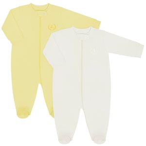 Pack 2 Macacões longos com zíper para bebê em algodão Amarelo/Marfim - Coquelicot