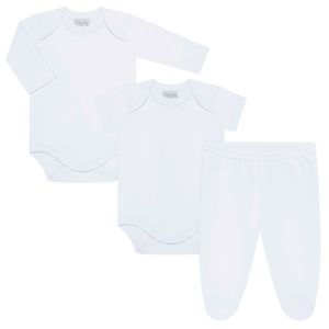 Body longo + Body curto + Calça (Mijão) para bebê Comfort Branco - Tilly Baby