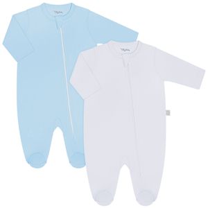 Pack 2 Macacões longos com zíper para bebê em suedine Azul/Branco - Tilly Baby