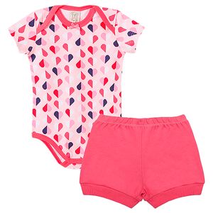 Body curto c/ Shorts para bebê em malha Corações - Pingo Lelê