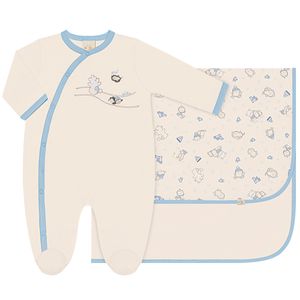 Jogo Maternidade para bebê Pinguinzinho: Macacão longo + Cueiro em suedine - Anjos Baby