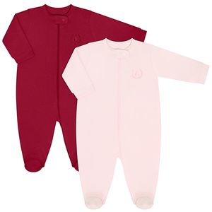 Pack 2 Macacões longos com zíper para bebê em algodão Vermelho/Rosa - Coquelicot