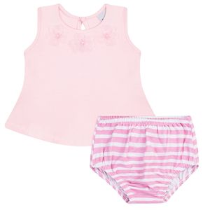 Vestido c/ Calcinha para bebê em cotton Florzinhas Rosa - Junkes Baby