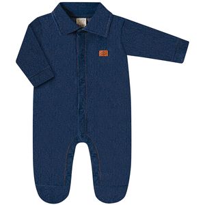 Macacão longo c/ golinha para bebê em cotton Jeans - Pingo Lelê
