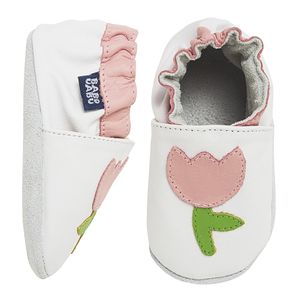 Tênis Tulipa para bebê em couro Eco Branco/Rosa - Babo Uabu