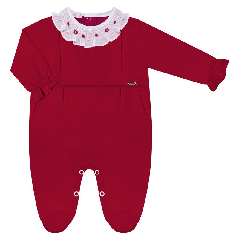 06811008007-B-moda-bebe-menina-saida-maternidade-macacao-longo-e-manta-babados-em-algodao-egipcio-florzinhas-vermelho-roana-no-bebefacil-loja-de-roupas-para-bebes