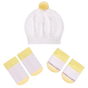 Kit c/ Touca, Luva e Sapatinho para bebê em tricot Amarelo - Leke