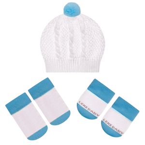 Kit c/ Touca, Luva e Sapatinho para bebê em tricot Azul - Leke