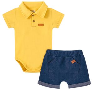 Body Polo c/ Shorts para bebê Tigre - Pingo Lelê