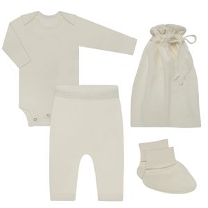 Kit Comfy Marfim: Body longo + Calça saruel + Pantufa + Saquinho em suedine - Baby Gut