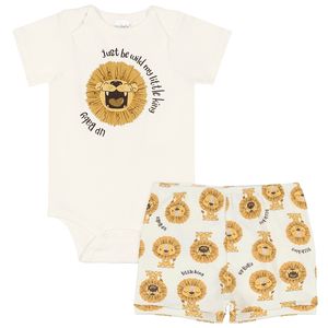 Body curto c/ Short para bebê em suedine Lion - Up Baby