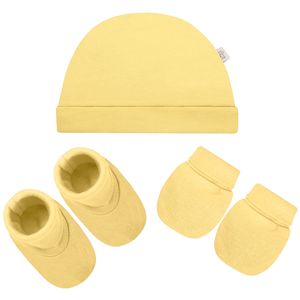 Kit c/ Touca, Luva e Sapatinho para bebe em malha Amarelo - Pingo Lelê