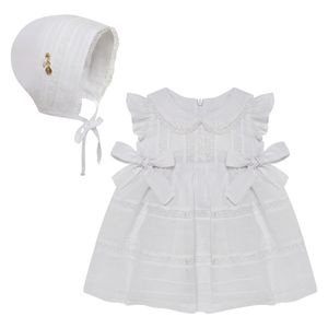 Vestido Batizado c/ Touquinha para bebê em cambraia Pérolas & Renda Branco - Roana