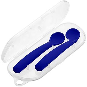Kit 2 Colheres de Silicone com Estojo First Bites Azul (6m+) - Multikids Baby