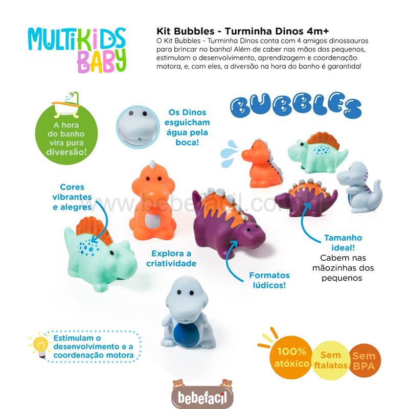 BB1161-E-Bichinhos-de-Banho-Bubbles-Turminha-Dinos-4m---Multikids-Baby