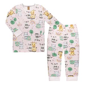 Pijama longo para bebê em suedine Safari Rosa - Up Baby