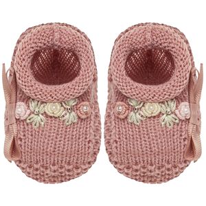Sapatinho para bebê em tricot Mini Flores & Laço Rosé - Roana
