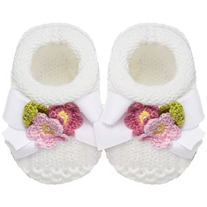 Sapatinho para bebê em tricot Flores Crochê Branco - Roana