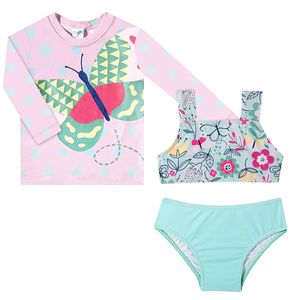 Conjunto de banho para bebê Floral: Camiseta Surfista + Biquini + Calcinha - Tip Top