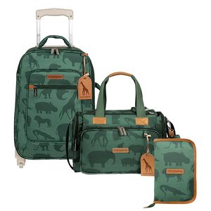 Mala com rodinhas + Bolsa Anne + Porta Carteira de Vacinação Safari Verde - Masterbag
