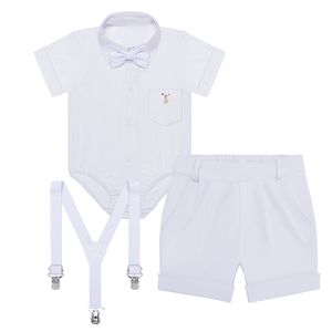 Body Camisa c/ Short & Suspensório para bebê em tricoline Branco - Roana