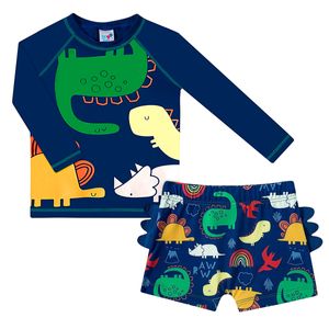 Conjunto de banho Kids Dinossauros: Camiseta Surfista + Sunga - Tip Top
