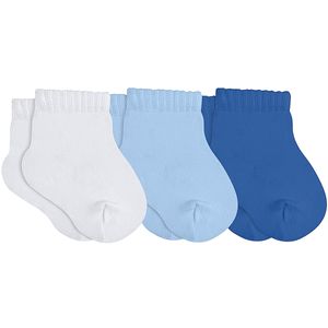 Tripack: 3 meias Soquete para bebê Branca/Azul Claro/Azul - Lupo