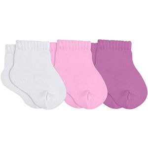 Tripack: 3 meias Soquete para bebê Branca/Rosa/Lilás - Lupo