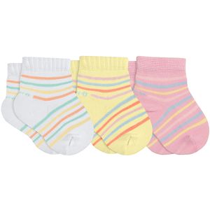 Tripack: 3 meias Soquete para bebê Listrada Branca/Amarela/Rosa - Lupo
