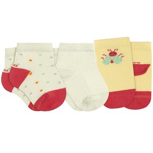 Tripack: 3 meias Soquete para bebê Ladybug Off White/Poá/Amarela - Lupo