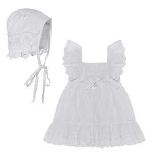 Vestido Batizado Regata c/ Touquinha para bebê em cambraia Renda & Pérolas Branco - Roana