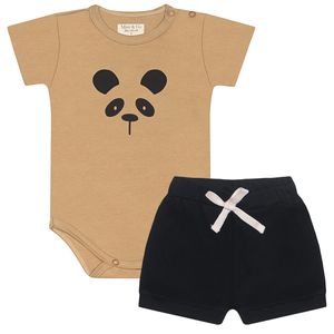 Body curto c/ Short para bebê em algodão egípcio Pandinha - Mini & Co.