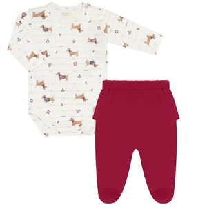 Body longo c/ Calça (Mijão) para bebê em algodão egípcio Dogs Vermelho - Mini & Co.