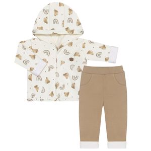 Conjunto Fofinho: Casaco c/ capuz e Calça para bebê em algodão egípcio e forro em soft Ursinho - Mini & Co.