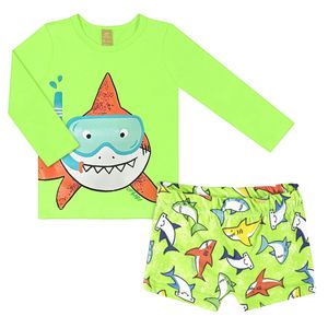 Conjunto de banho para bebê Tubarão: Camiseta Surfista + Sunga - Up Baby