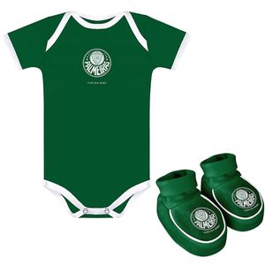 Body curto c/ Pantufa para bebê em malha Palmeiras Verde - Torcida Baby