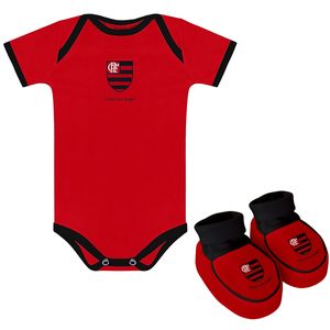 Body curto c/ Pantufa para bebê em malha Flamengo Vermelho - Torcida Baby