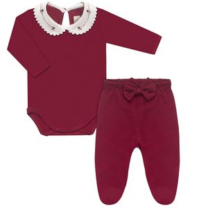 Body longo golinha c/ Calça para bebê em algodão egípcio Vermelho - Mini & Co.