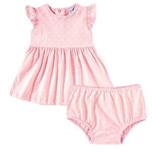 Vestido com Calcinha para bebê em tricoline Poá Rosa - Tip Top