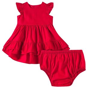 Vestido com Calcinha para bebê em tricoline Vermelho - Tip Top