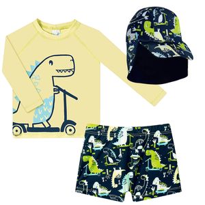 Conjunto de banho Dino Sport: Camiseta Surfista + Boné + Sunga - Tip Top