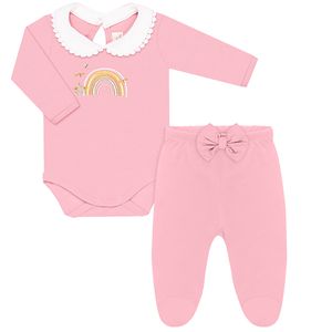 Body longo golinha c/ Calça para bebê em algodão egípcio Rainbow - Mini & Co.