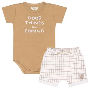 Body curto c/ Short para bebê em algodão egípcio Fazendinha - Mini & Co.