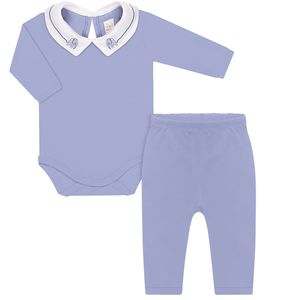 Body longo golinha c/ Calça para bebê em algodão egípcio Zoo Azul - Mini & Co.