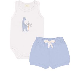 Body regata c/ Short para bebê em algodão egípcio Zoo Azul - Mini & Co.